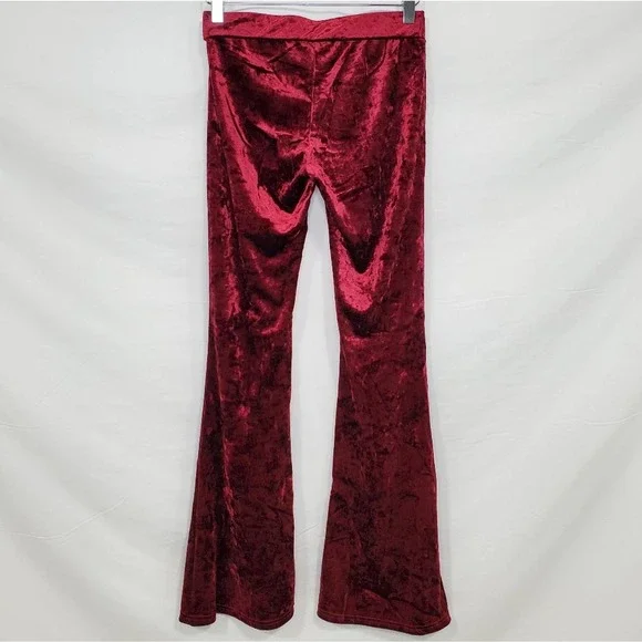Yelete Velvet Burgundy Flare Leggings - Picture 2 of 6